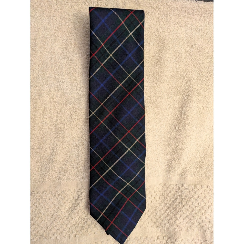 Pendleton 100% Wool Necktie Made in USA Tartan Plaid Navy Green Red Vintage